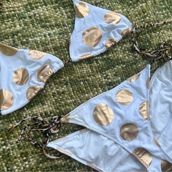VS White and Gold Metallic Polka Dot String Bikini - Picture 5 of 15